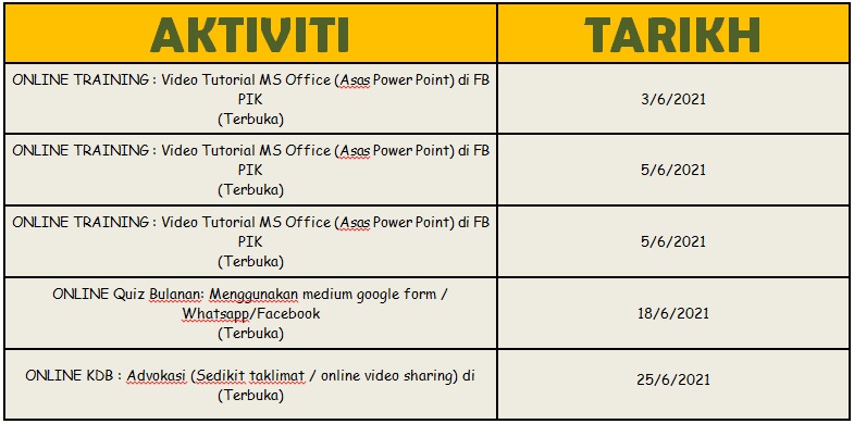 JADUAL AKTIVITI OGOS 2021