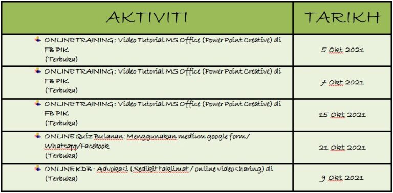 JADUAL AKTIVITI OKTOBER 2021